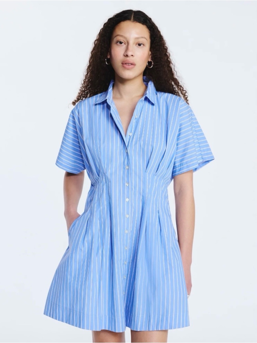 NWT! Free Assembly Light Blue & White Striped Cotton Shirt Dress. Small.